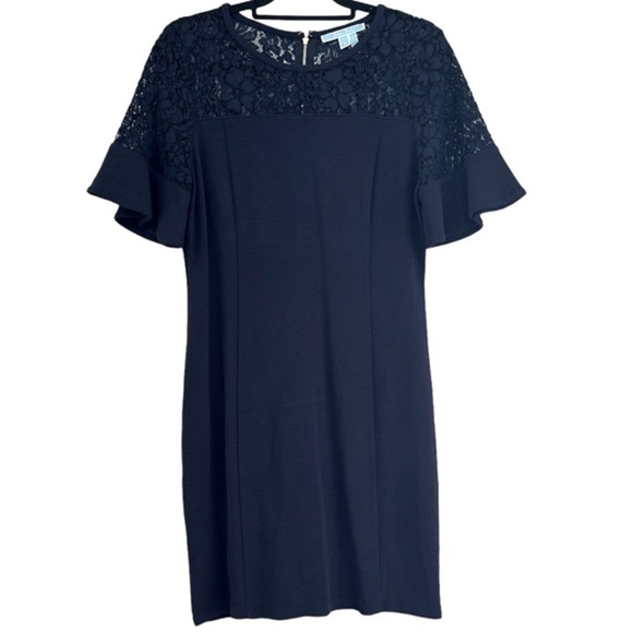 Draper James Solid Flutter Short Sleeve Dress in Navy Blue Size Medium - Picture 2 of 6